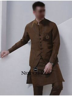 Deepak perwani groom vest with pocket in brown color | beautiful 3 pocket waistcoat with embroidery | find Sheffield men waistcoat shop near me MW20246 Waistcoat Men Wedding Pakistani, Waistcoat Men Wedding