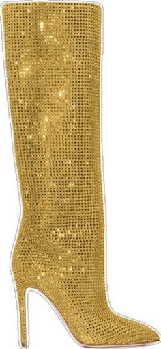 Luxury Gold Boots For Party, Luxury Gold Party Boots, Gold Boots With Rhinestones For Evening, Luxury Gold Boots For Night Out, Gold Boots With Rhinestones For Party, Gold Party Boots With Rhinestones, Gold Rhinestone Party Boots, Heel Knee High Boots, Stiletto Heel