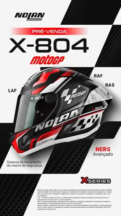 an advertisement for a motorcycle helmet on a white and black background