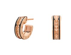 B.zero1 Rock 18 Kt Rose Gold Earrings With Studded Spiral And Black Ceramic Inserts On The Edges Bulgari Earring, Earrings Bvlgari, Bvlgari Fragrance, Bvlgari Earrings, Ran Haitani, Bulgari Jewelry, Fragrance Samples, Gold Ceramic, Black Earrings