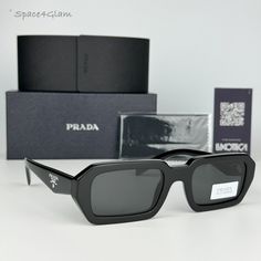 New Prada Pr A12s 16k08z Black Dark Grey Rectangle Unisex Sunglasses Pra12s 100% Authentic & Brand New! Same/Next Day Free Shipping! No Offers Accepted. Final Price! Don't Miss Out, Shop Now! Brand: Prada Model Number: Pra12s / Pr A12s Color Code: 16k08z Gender: Women / Unisex Frame Shape: Rectangle Frame Color: Black Frame Material: Acetate Frame Type: Full Rim Lens Color: Dark Grey Lens Material: Polyamide Bio Uv Protection: Category 3 Size: 54x19x140 100% Uv Protection. Made In Italy Full Ret Designer Black Rectangular Sunglasses, Luxury Black Rectangular Sunglasses, Prada Model, Rectangle Frame, Unisex Sunglasses, Glasses Case, Color Code, Dark Black, Black Frame