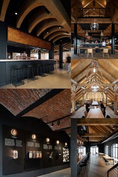 the inside of a restaurant with tables and stools in different stages of being photographed