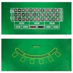 a green casino table with numbers and symbols on the top, and below it is an image of a slot machine