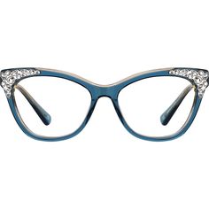 Add some glam to your eyewear with these blinged out cat-eye glasses. The glossy hand-polished acetate eyeglasses is accented with jewels at the corners as well as a beige interior color. Spring hinges provide added comfort and breakage protection. | Zenni Women's Cat-Eye Prescription Eyeglasses Blue Plastic Tiktok Finds, Eye Prescription, Deep Autumn, Zenni Optical, Beige Interior, Oval Face Shapes, Cat Eye Glasses, Interior Color, Prescription Eyeglasses