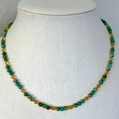 New Necklace With Green African Jade Round Beads, Swarovski Golden Shadow Bicone Beads, Gold Seed Beads, A Gold Plated Lobster Claw Clasp, And A 2-1/2 Inch Extender. The Length Of This Necklace Is 17-1/2" Plus The 2-1/2" Extender, Which Makes The Full Length 20 Inches. * This Is A One-Of-A-Kind Necklace. * There May Be Some Color Discrepancies Due To Different Monitor Settings. The Colors Are Described As Clearly And Genuinely As Possible. * All Items Are Created In A Smoke-Free And Pet-Free Stu Single Strand Czech Glass Crystal Necklace With Round Beads, Single Strand Czech Glass Crystal Necklace, Crystals Green, Jade Bead Necklace, Golden Shadow, Jade Beads, Beaded Necklaces, Beads Necklace, Green Crystals