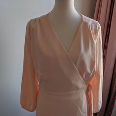 Blush Crepe Wrap Dress Size 14 Pink Fitted Wrap Dress For Brunch, Fitted Pink Wrap Dress For Brunch, Pink Wrap Dress For Spring Formal Events, Elegant Peach Long Sleeve Dress, Elegant Long Sleeve Peach Dress, Elegant Pink Wrap Dress For Brunch, Blush Color, J Crew, Wrap Dress