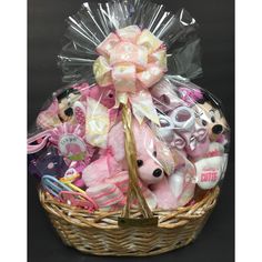 Pretty In Pink Baby-2 Size - Gift Baskets By Design SB, Inc. New Born Baby Girl, Brush And Comb Set, Large Wicker Basket, Girl Gift Baskets, Budget Baby Shower, Brush And Comb, Baby Gift Hampers, Holiday Gift Baskets