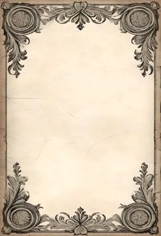 an old fashioned frame with scrolls and flowers on parchment paper, in black and white