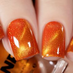 ILNP Amber - Warm Amber Magnetic Nail Polish Amber Nails, Dnd Gel Nail Polish, Unique Manicure, Sunset Nails, Magnetic Nail Polish, Polished Nails, Summer Toe Nails, Nail Shimmer