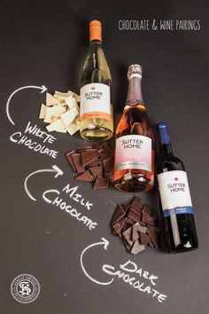 chocolate and wine pairings on a chalk board