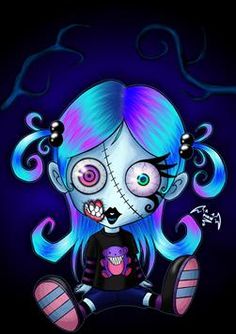 i think she is just cute =] Cute Zombie, Zombie, Hair, Pink, Blue, Black, Art