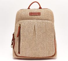 Carry everything you need comfortably and in style with this raffia and leather backpack. The zippered main compartment secures your belongings, while an additional zippered compartment gives you easy access to your essentials. From American Leather Co. Natural Color Standard Backpack For Travel, Beige Travel Backpack With Zipper Closure, Beige Backpack With Zipper Closure For Travel, Rectangular Natural Backpack For Travel, Beige Backpack With Zipper For Travel, Casual Rectangular Leather Backpack For Errands, Woven Travel Backpack, Rectangular Woven Backpack For Travel, Beige Leather Trim Backpack For Travel