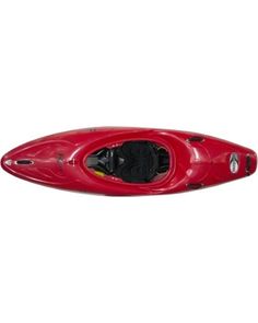 the red kayak is ready to go out on the water with no paddles