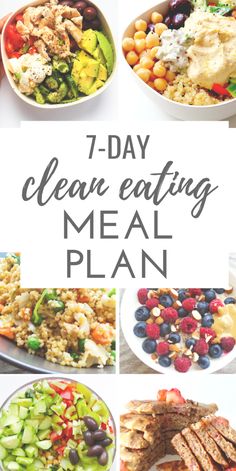 the steps to clean eating meal plan are shown in this collage with text overlay