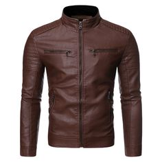 Autumn Winter Men Coats, Stand Collar, Male Fashion Leather Jackets, PU Leather Jacket, Men’s Leather Jacket, Faux Leather Jacket for Men, Outerwear, Smart Casual, Fashion Coat, Dust Jacket, Wool Blend Coat, Leather Coat, Male Punk Style, Coats, Jackets. There are certain items that every man should have in his wardrobe and a leather jacket is one of them. The leather jacket is such a classic and versatile item of clothing that will never go out of fashion. It is an outerwear piece that will sta Mens Leather Jacket Vintage, Spring Outfits Men, Motorcycle Jacket Mens, Coat Trends, Faux Leather Biker Jacket, Pu Leather Jacket, Men's Leather Jacket, Types Of Jackets, Roaring Twenties