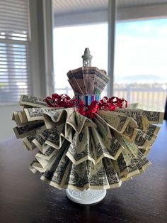 a bunch of money sitting on top of a table