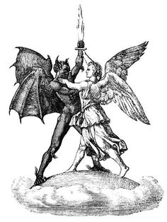 Art For Tattoos Drawings, Shoulder Upper Arm Tattoo Men, Top G Tattoo, Angel And Demon Illustration, Unconventional Tattoos, Angel And Demon Drawing, Nephilim Tattoo, Mystic Tatoos, Angel Vs Demon Tattoo