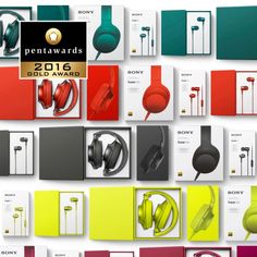 various headphones are displayed in different colors