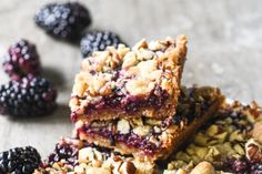 blackberry crumbler bars stacked on top of each other