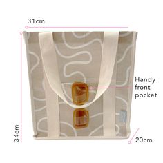 an image of a tote bag with instructions on how to put the pocket in it