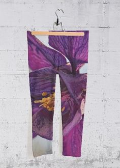 Purple Colorado Columbine. Original artwork embellishes our four-way stretch, mid-rise printed capri pants designed to make you stand out at the gym, in the studio, or on the go. Each capri legging is hand-cut and made in USA. Audacity Press original. Pants Design, At The Gym, In The Studio, Capri Leggings, The Studio, Capri Pants, Mid Rise