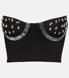 Crystal Embellished Bustier in Black - Area | Mytheresa Black Bustier Top, Party Edit, Rave Babe, Black Bustier, Bustier Top, Fashion Poster, Fashion Design Clothes, Bustiers, Cropped Style