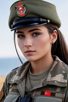 a beautiful young woman in uniform posing for a photo