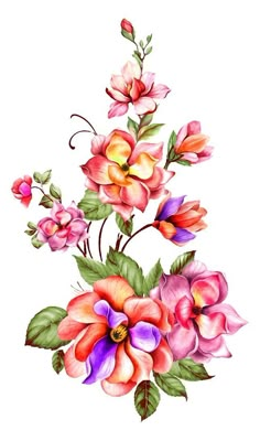 watercolor painting of pink and purple flowers