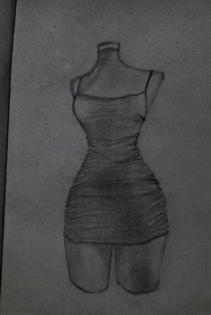 a drawing of a woman's dress is shown in black and white, as well as the bottom part of her skirt