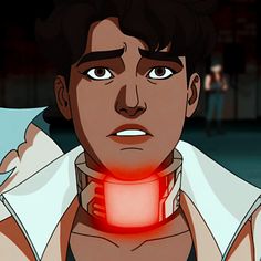 an animated image of a man with a red light on his chest in front of him