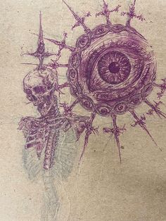 a drawing of a skeleton and a human eye