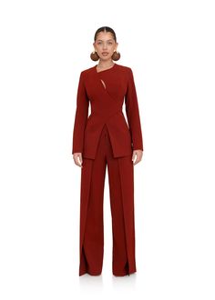 ANDREA IYAMAH VIRA POMEGRANATE BLAZER – Andrea Iyamah Classy Pants Outfits Formal, Wrap Blazer Outfit, Unique Suit Design, Graduation Suits For Women, Power Suits For Women, Graduation Suit, Stylish Office Wear, Corset Pants, Graduation Suits