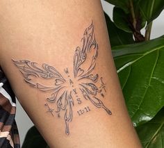 11:11 Butterfly WAYS W A Y S Tattoo, Butterfly Tattoos On Arm, Cute Thigh Tattoos, Unique Tattoos For Women, S Meaning, Forarm Tattoos, Black Girls With Tattoos, Small Pretty Tattoos, Writing Tattoos