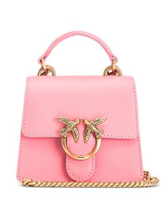 pink leather signature Love Birds buckle single top handle magnetic fastening adjustable shoulder strap chain-link shoulder strap embroidered logo to the rear internal zip-fastening pocket Mini Top Handle Bag, Mini Top, Iconic Bags, Demi Fine Jewelry, Fine Earrings, Ballet Flat Shoes, Branded Bags, Pink Leather