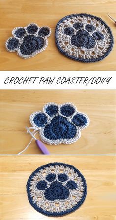 crochet paw coaster pattern is shown here