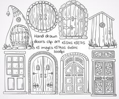 hand drawn doors clip art using photoshopped and inking for children's artwork