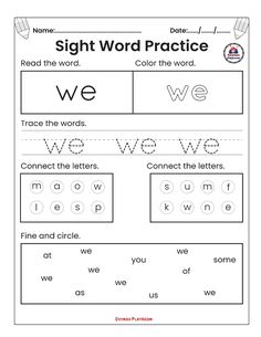 the sight word practice worksheet for preschool