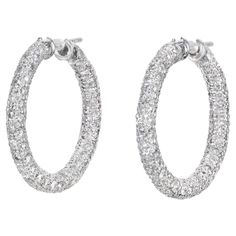 4.20ct Round Diamond Pave Link Hoop 14k white gold Gold Earrings. 1 inch around, 3.5mm round pave set diamond earrings 24 round full cut diamonds, approx. total weight 4.20cts, H, VS – SI 14k white gold Tested and stamped: 14k 6.1 grams Top to bottom: 24.25mm or .96 inch Width: 23.95mm or .94 inch Depth: 3.47mm Gold Gold, Gold Hoop, Gold Hoop Earrings, Pave Diamonds, Round Diamond, Round Diamonds, Gold Diamond, Gold Earrings, Diamond Earrings