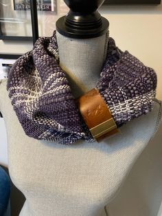 "This scarf cuff is made from soft brown leather and closes with a magnetic clasp in an antique brass finish. It measures 1.5\" wide and 10.5\" in length." Women Veterans, Scarf Cuff, Leather Scarf, Scarf Pin, Soft Brown, Magnetic Clasp, Knit Scarf, Shawls And Wraps, Brass Finish