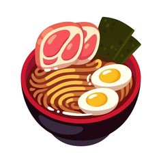 a bowl of ramen with meat, eggs and greens