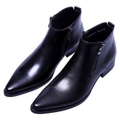 PRICES MAY VARY. Measurement:Heel measures approximately 1"(2.54cm) for this chelsea boots. Material:Stylish top layer leather uppers let feet breathe and provide a flexible fit for lasting comfort. Design:Italian handmade, British style with solid pattern , comfortable feet, perfect version! Function:The zip closure on one side enhances the sophisticated outlook of the boots and easy on/off ,Rubber sole for comfort, and non-skid outsole. Occasion :Fashionable men and business acquaintances are Leather Dress Fashion, Black Chukka Boots, Mens Dress Boots, Genuine Leather Boots, Chelsea Boots Men, Leather Dress Shoes, Leather Dress, Casual Boots, Dress With Boots