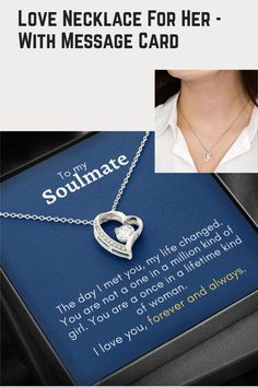 a box with a necklace in it that says, i love necklace for her with message card