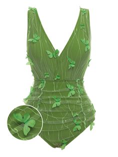 Green 1960s 3D butterfly Lace Patchwork Swimsuit – Retro Stage - Chic Vintage Dresses and Accessories Mesh Swimsuit, Retro Stage, Fringe Flapper Dress, 50th Clothing, Retro Swimsuit, 3d Butterfly, Best Swimsuits, Standard Dress, Dress Retro