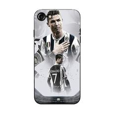 a cell phone case with the image of two soccer players in black and white colors