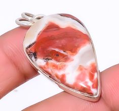 Natural Brecciated Mookaite Red Pendant 925 Solid Sterling Silver Jewelry 1.72"