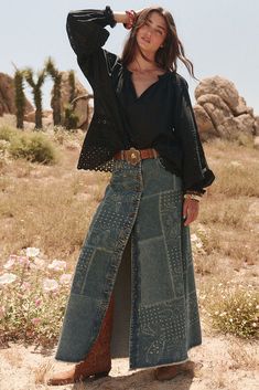 $239.00 Skirts Vintage, A Line Denim Skirt, Jeweled Shoes, Bandana Design, Denim Maxi, Upcycled Clothing, Denim Maxi Skirt, Playsuit Romper, Denim Bag