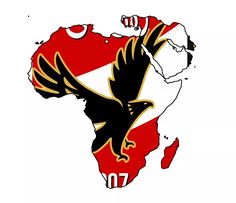 the map of africa with an eagle on it's chest and red, white, and black stripes