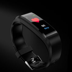 an image of a smart watch with heart on the screen and usb cable attached to it