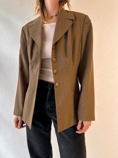 - Vintage Bebe brown blazer jacket - Wool nylon shell with nylon lining - Padded shoulders - Made in US - Tagged 8  Chest: 19" Waist: 16" Length: 26" Sleeve: 23.5" Brown Blazer, Womens Jackets, Vintage Blazer, Blazer Jacket, Jackets & Coats, Jackets For Women, Im Not Perfect, Lost, Blazer