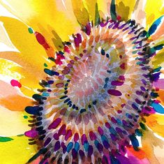 an abstract painting of a sunflower with lots of colors on it's petals